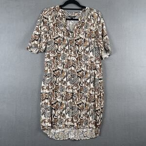 Whistles Dress Womens Small Animal Print Jungle Safari Short Sleeve Pockets